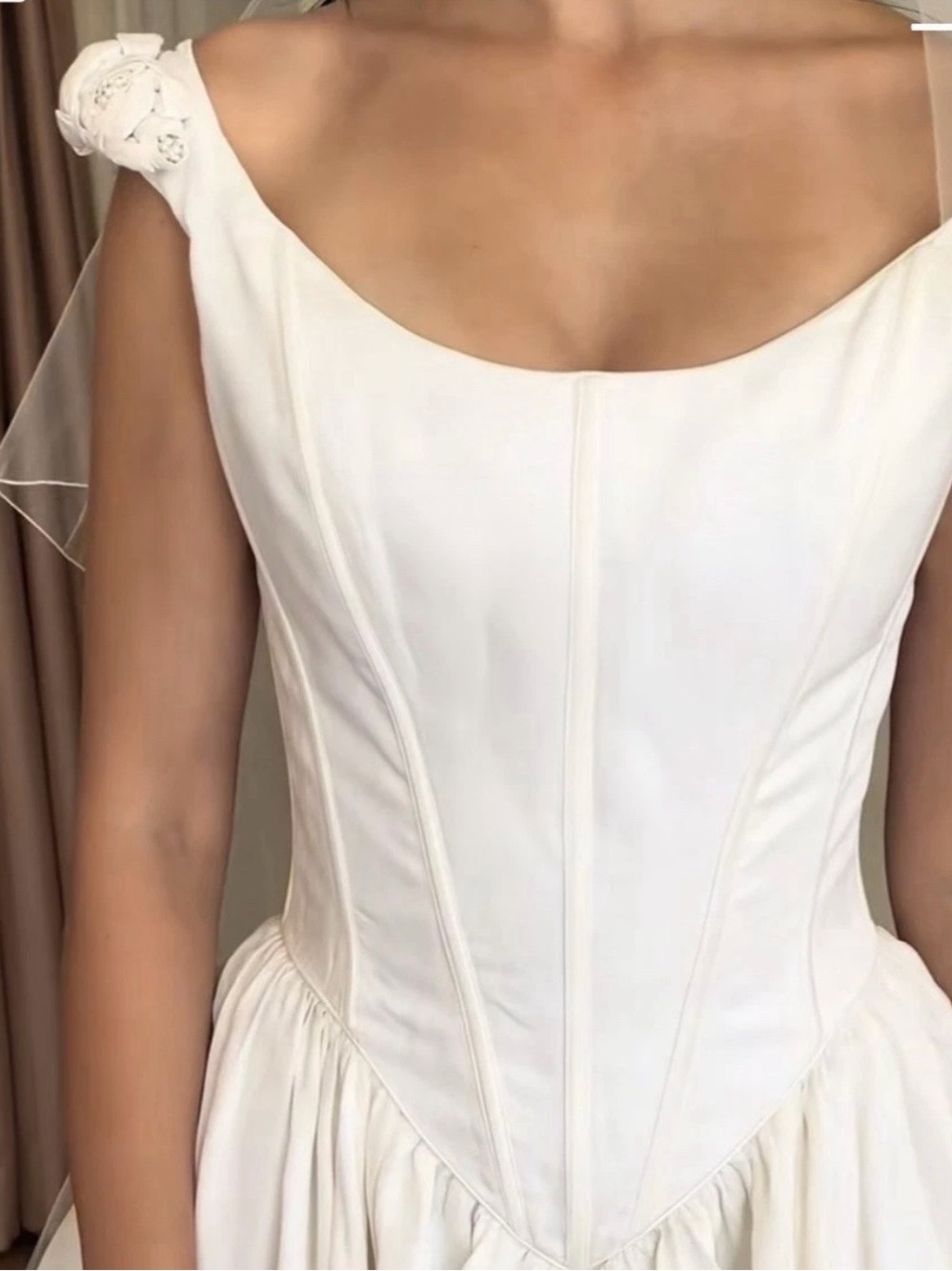 Wedding corset basque waist 3d flower Satin Floral Strap Fit-and-Flare Dress